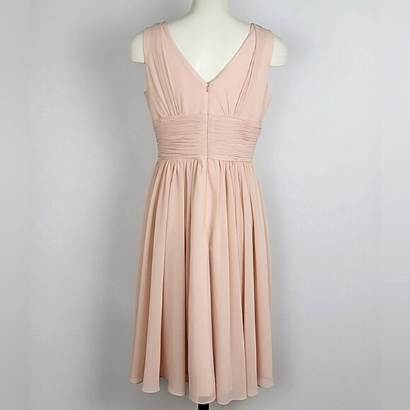Tulle & Chantilly Women's Blush Chiffon Bridesmaid Dress V Neck Flowy Size 12 - Picture 2 of 14